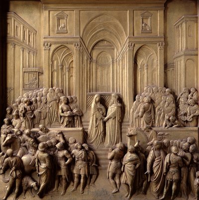 The Meeting of King Solomon and the Queen of Sheba, one of ten relief panels from the Gates of Paradise (East doors), 1425-52 (detail) by Lorenzo Ghiberti